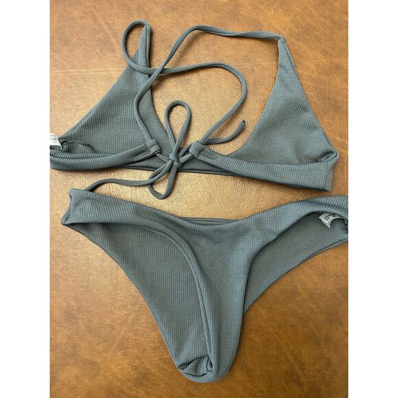 Zaful Gray 2 Piece Tie Back High Cut Bottom Bikini Set Women's 8 - Picture 2 of 6